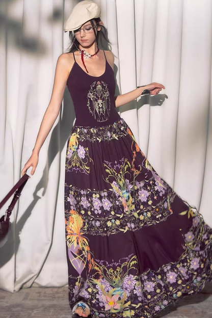 Violet Embroidered Suspender Dress