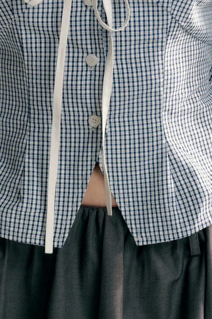 Lace Trim Plaid Blouse