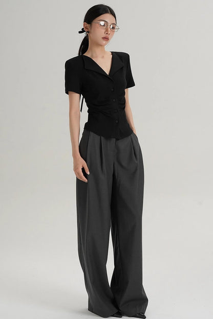 Pleated V-Neck Blouse