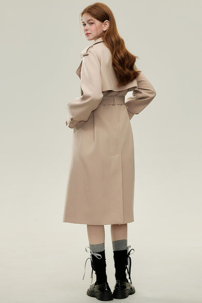Oatmeal Chic Double-Breasted Trench Coat