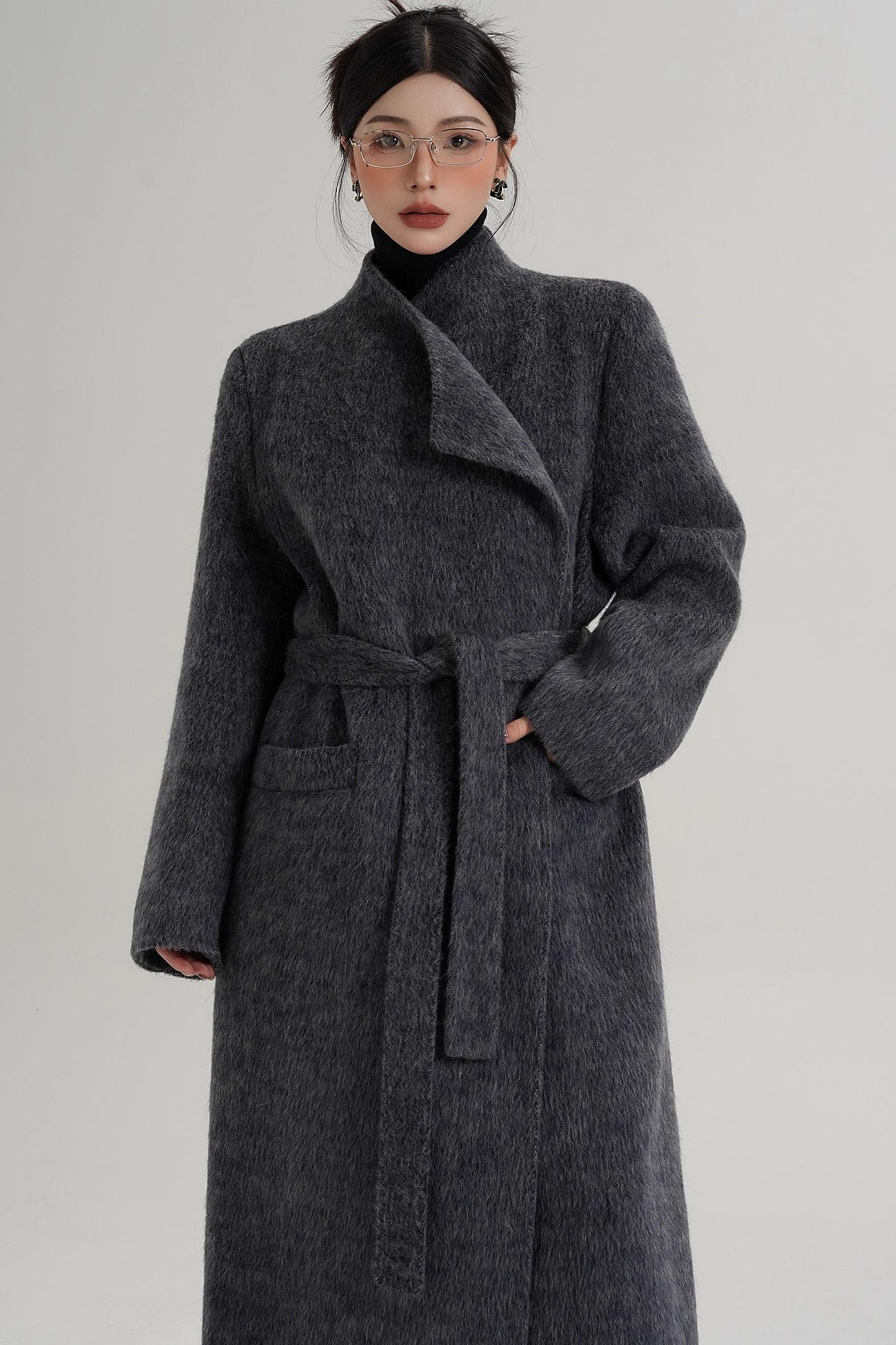 Elegant Gray-Blue Wool Coat