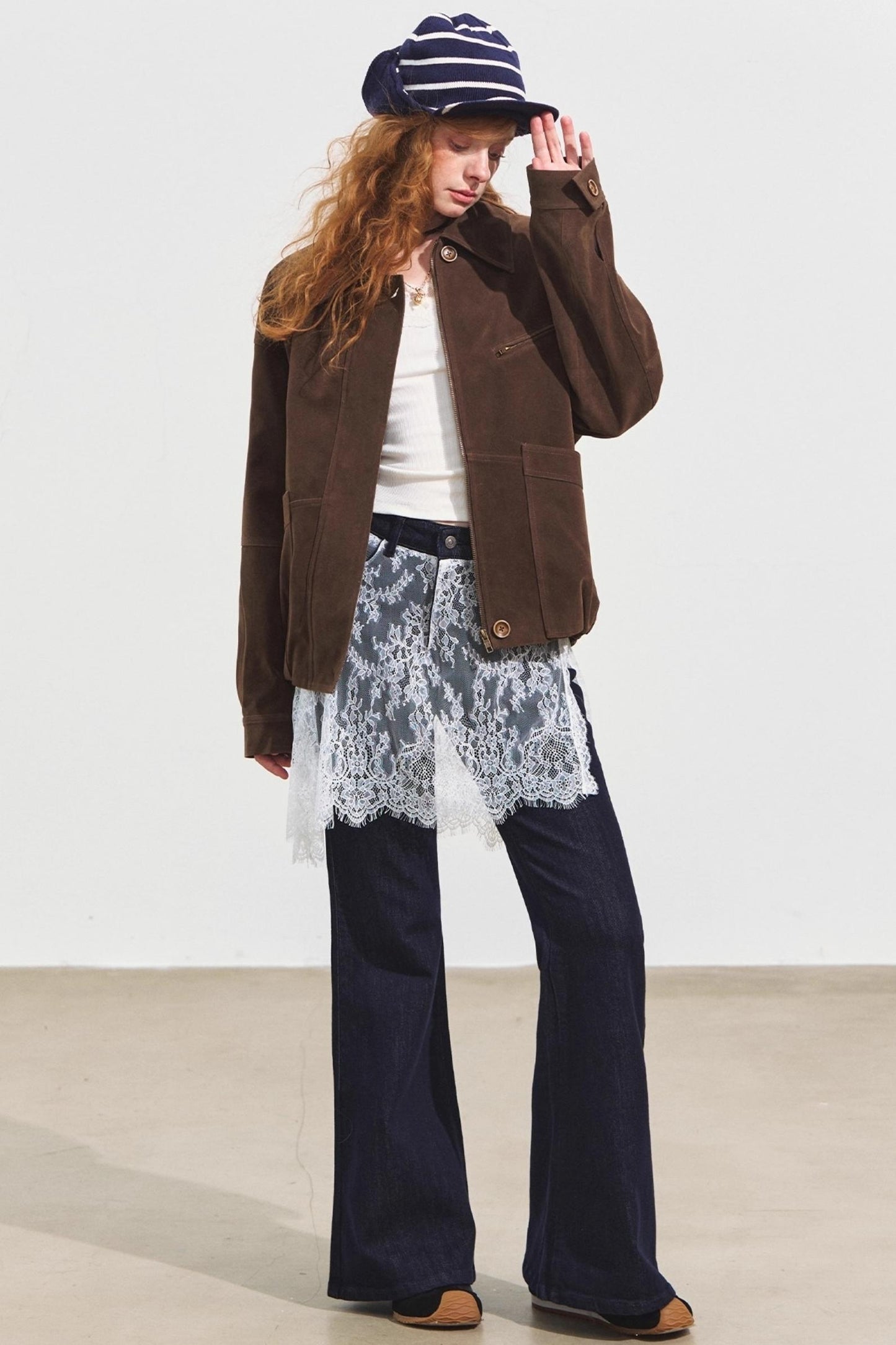 Fake Two Lace Curtain Bootcut Jeans