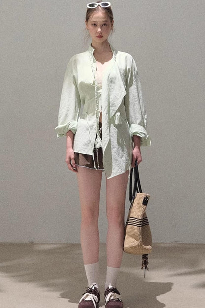 Striped Linen-Cotton Beaded Shirt