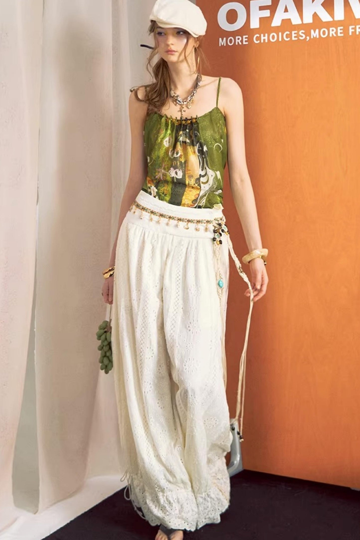 Cotton-Feel Lace Lantern Pants