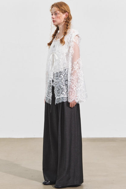 Hooded Panelled Lace Cover-Up Outer