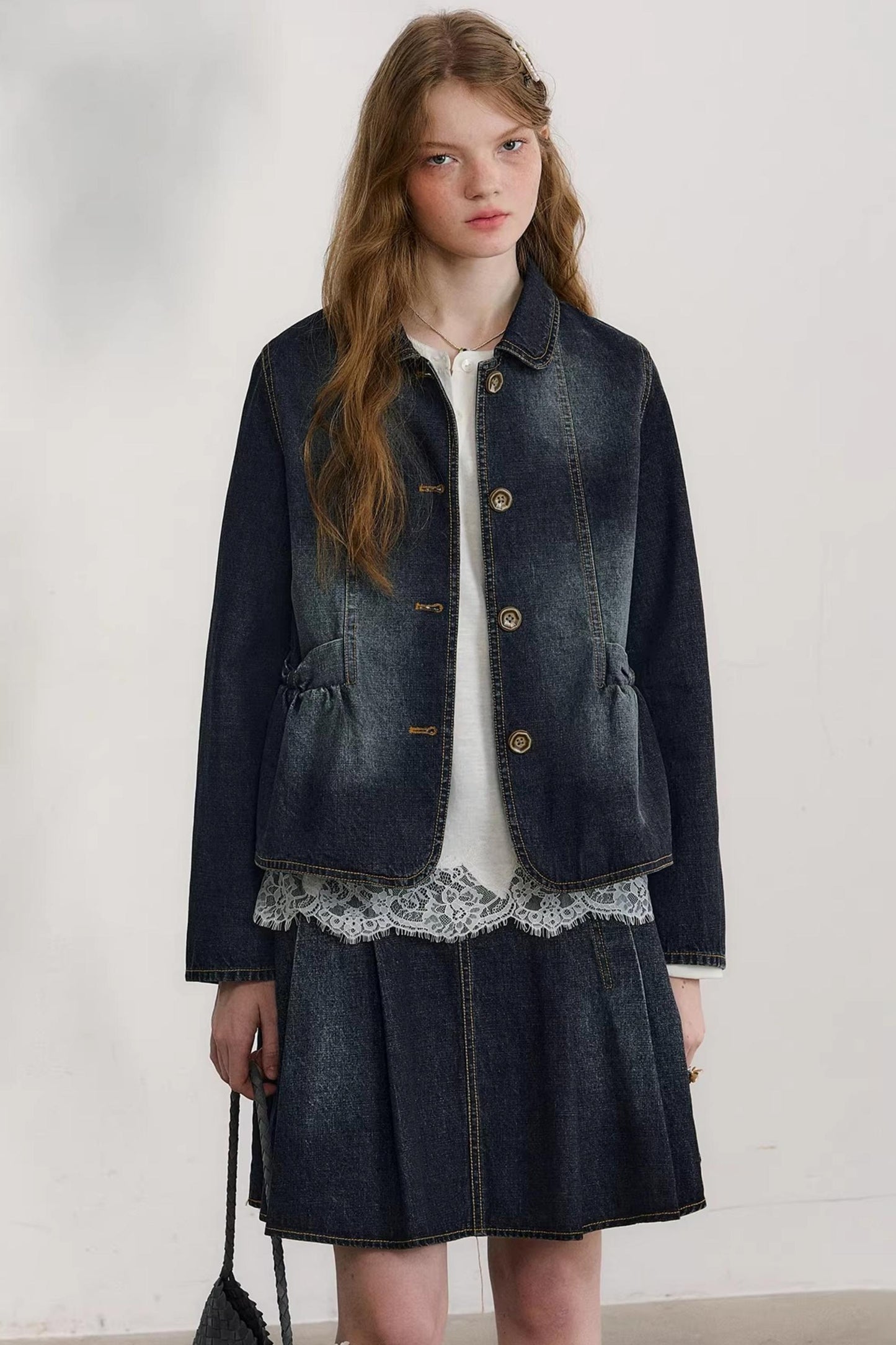 College-Style Denim Jacket Set
