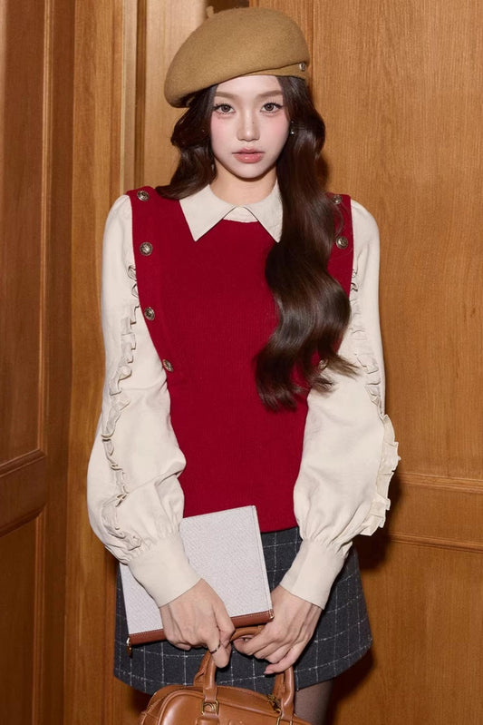 Versatile Fake Two-Piece Patchwork Top