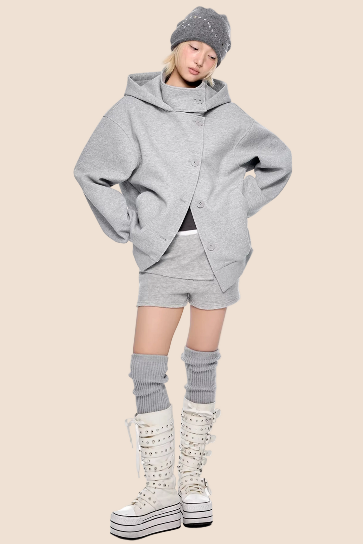 Retro Kapuzen-Sweatshirtjacke