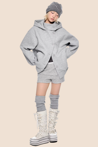 Retro Kapuzen-Sweatshirtjacke