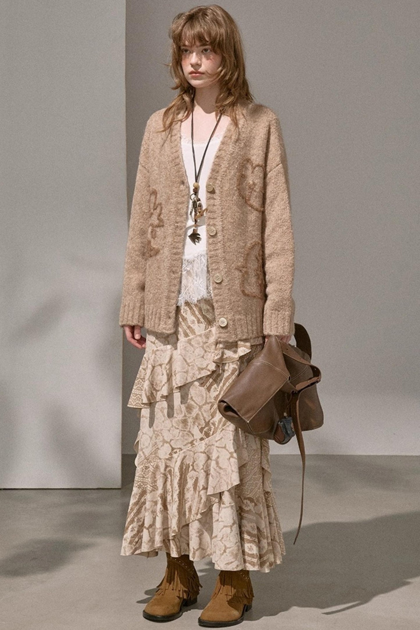 Original Slanted Ruffle Leaf Wave Midi Cake Skirt