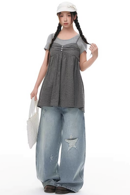 Fake Two-Piece Cotton Top