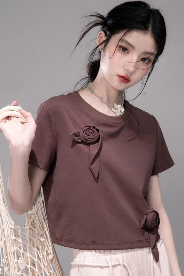Sophisticated Ice Blue Brown Rose T-Shirt