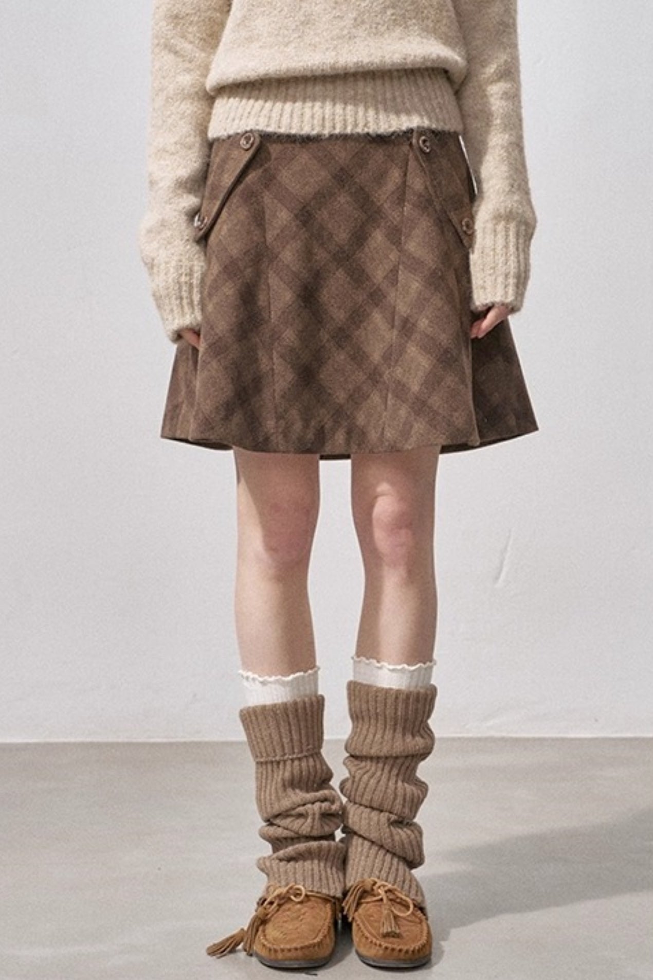 Plaid Wool A-Line Skirt