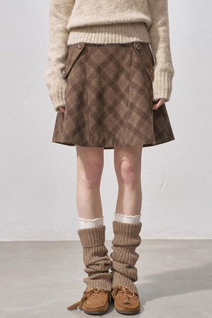 Plaid Wool A-Line Skirt