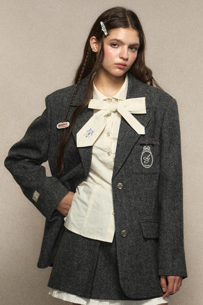 Retro Sheep Wool Casual Blazer Set-Up