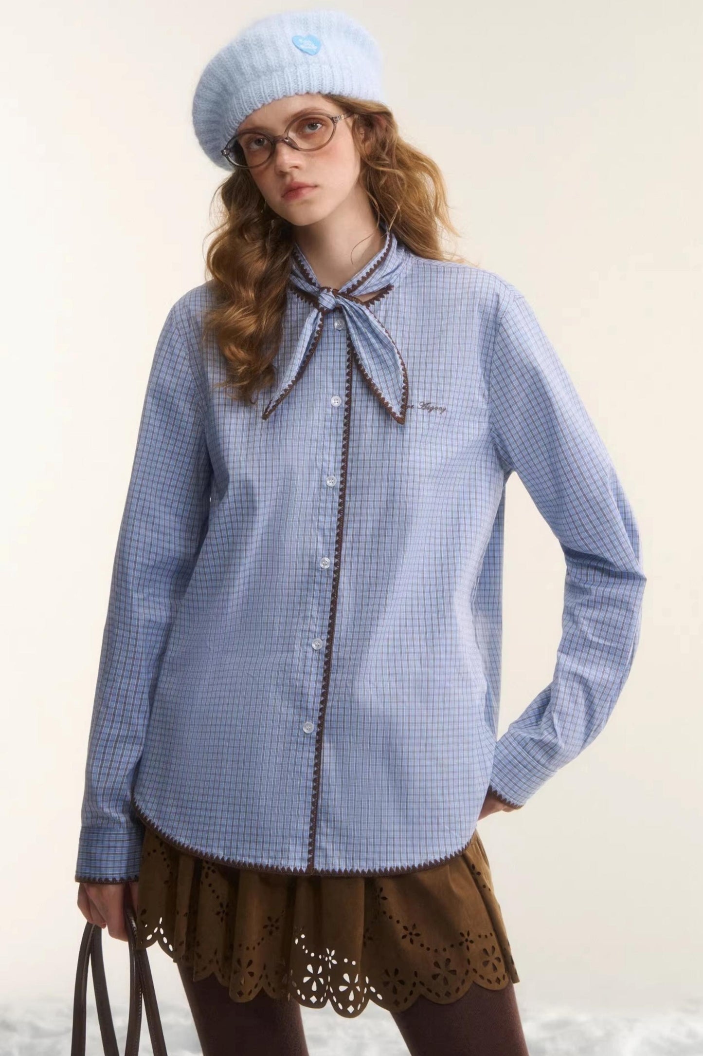 Shell Embroidery Plaid Shirt