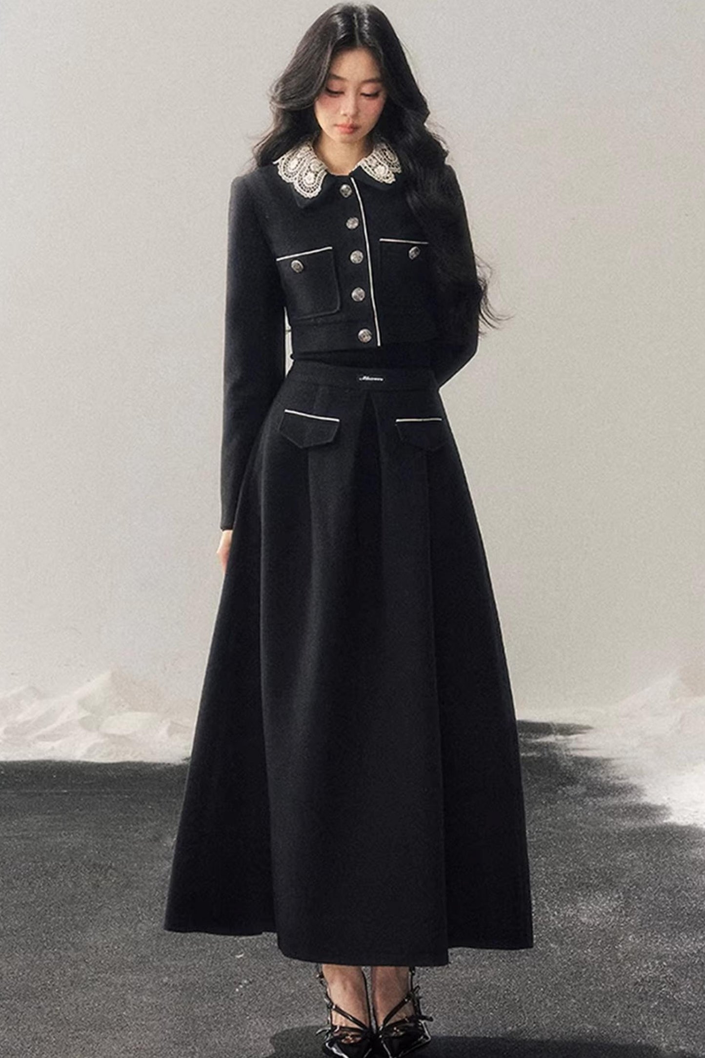 Whisper Lace Winter Suit Skirt Set-Up