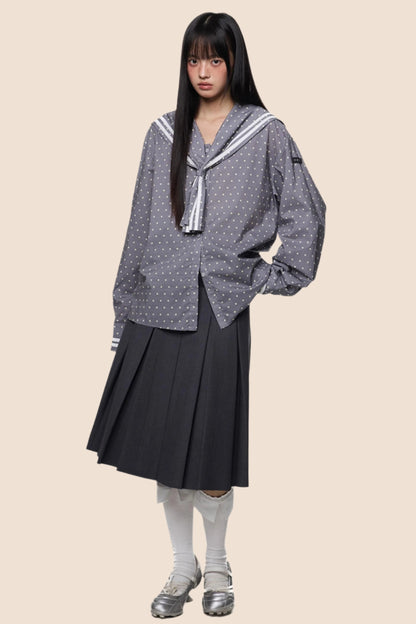 Navy Polka Dot Striped Shirt