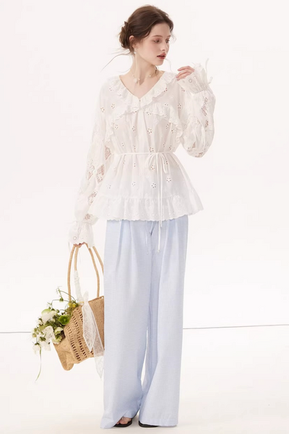Blusa bordada con mangas farol