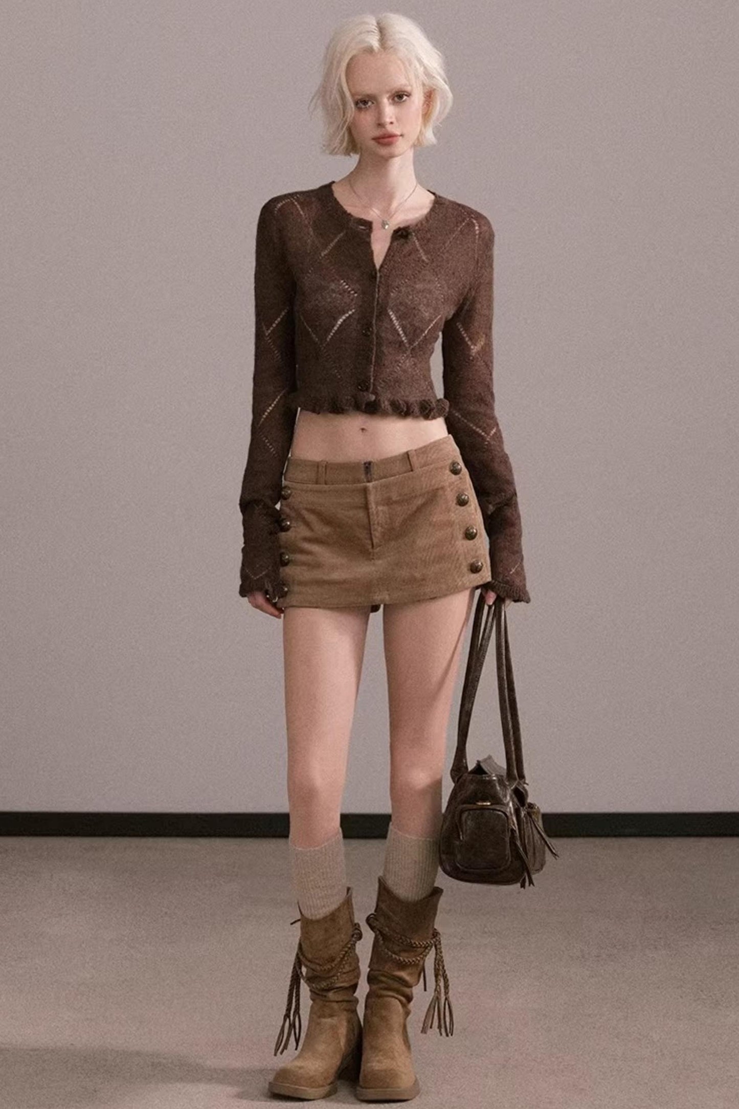 Coffee Argyle Knit Sweater