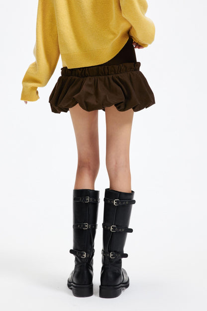 Coffee Patchwork Short Skirt