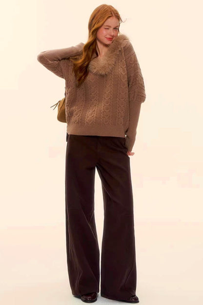 Raw Leather Trim Jeans