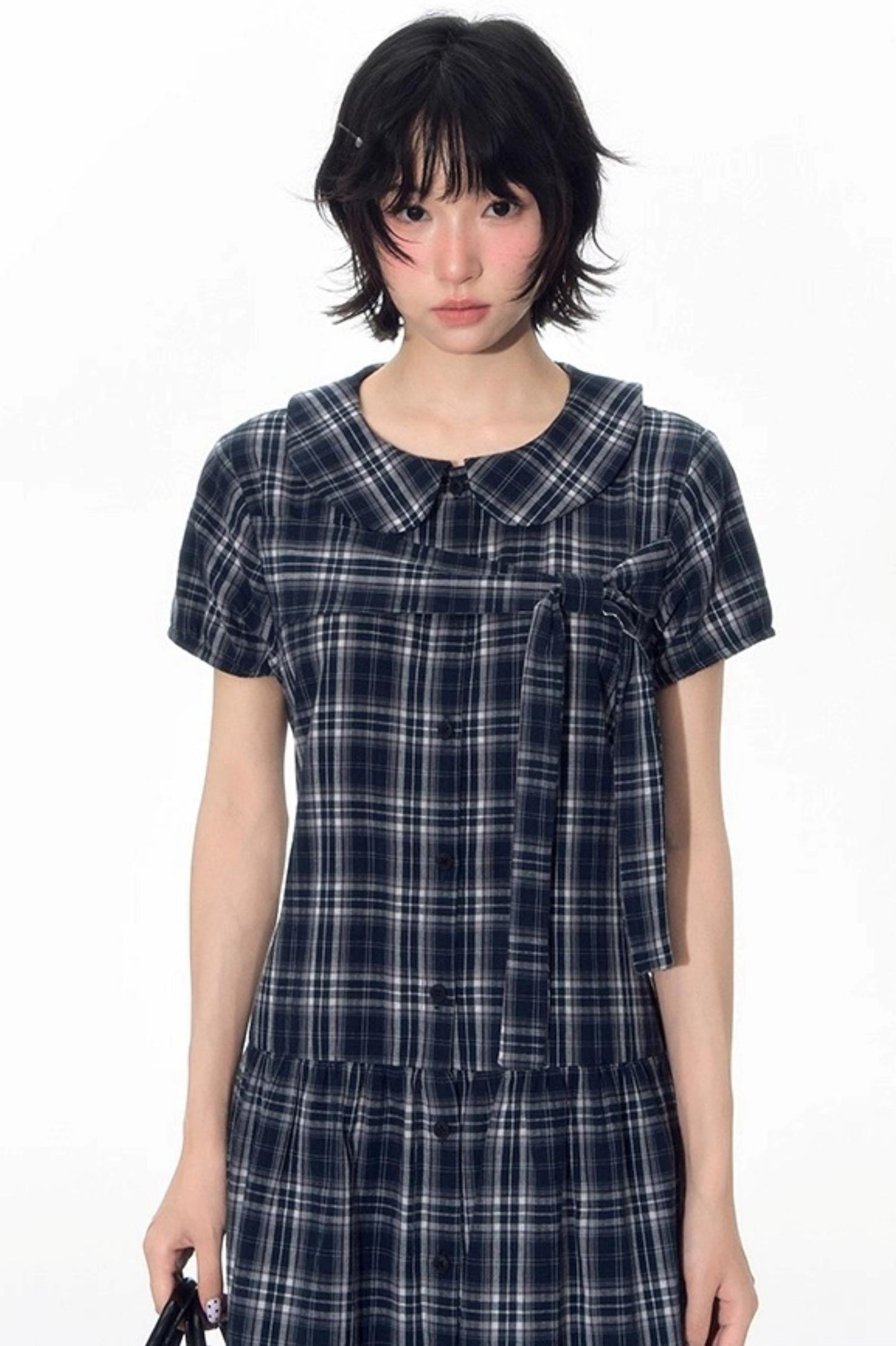 Original Lace-up Plaid Dress