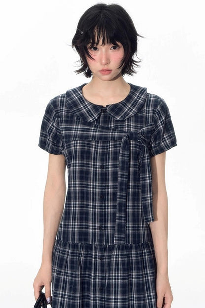 Original Lace-up Plaid Dress