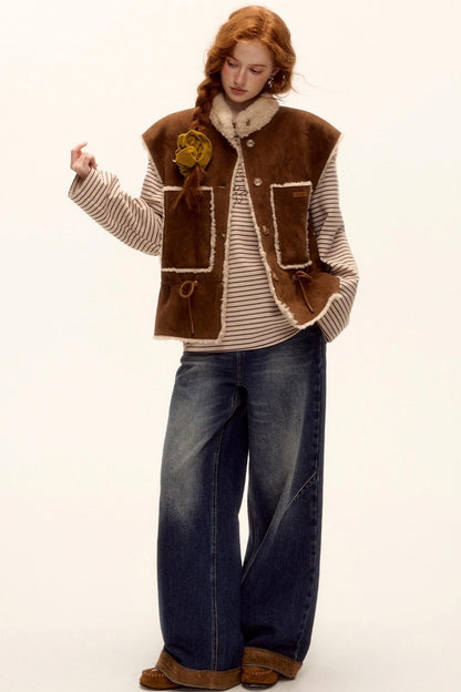 Reversible Fur Suede Vest Jacket