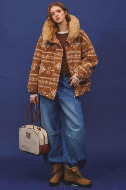 Fair Isle Fur Collar Jacket