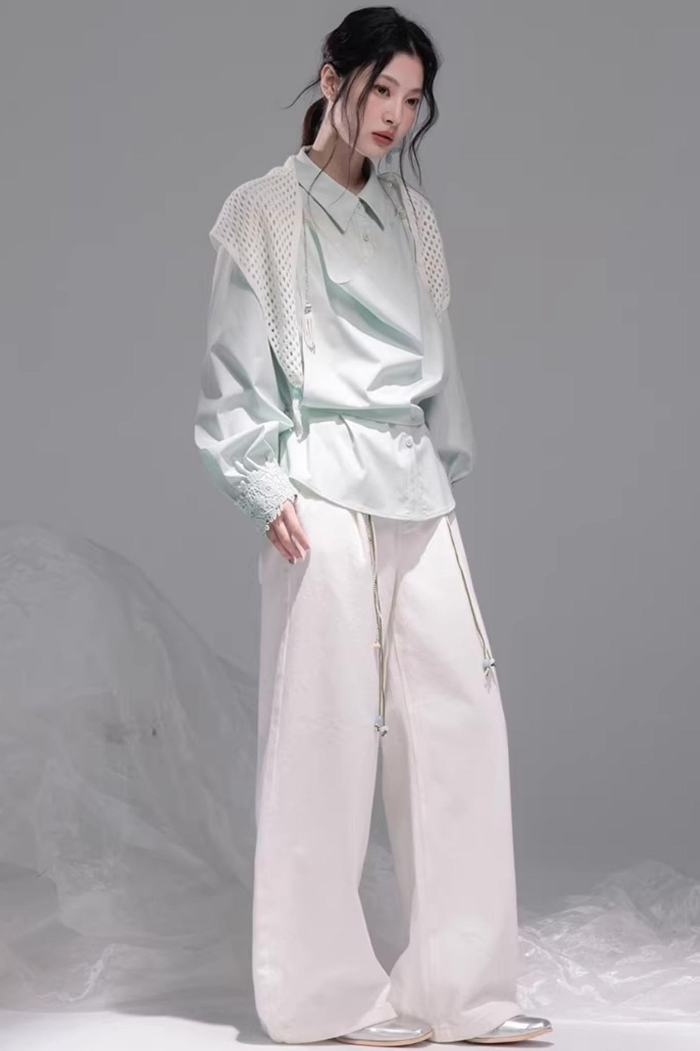 Optische Täuschung Drapiertkragen-Hemd