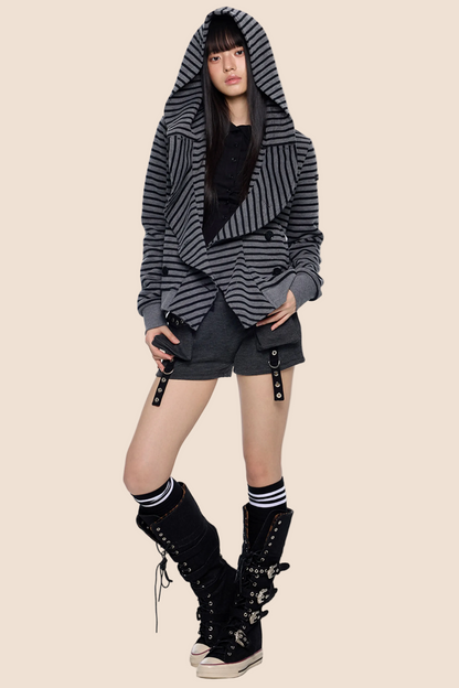 Striped Patchwork Hooded Cardigan