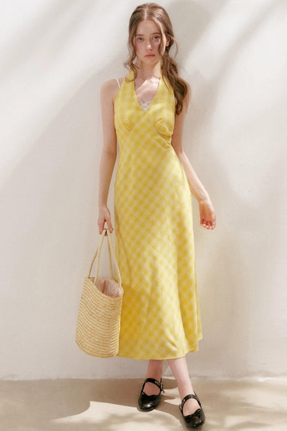 Staycation Plaid Halter Dress