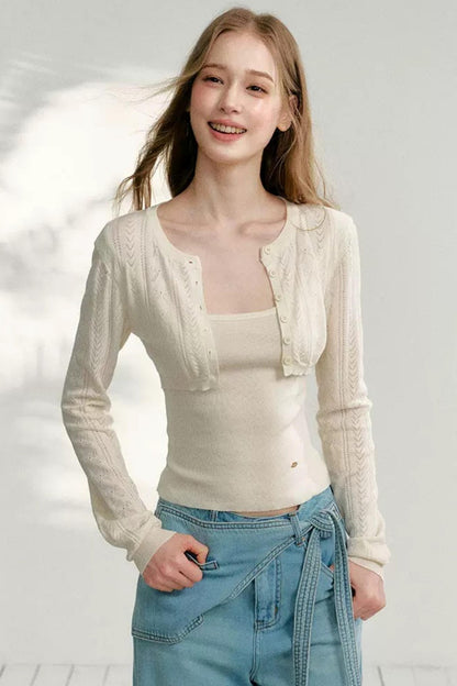 Jacquard Knit Cardigan Top Set-Up