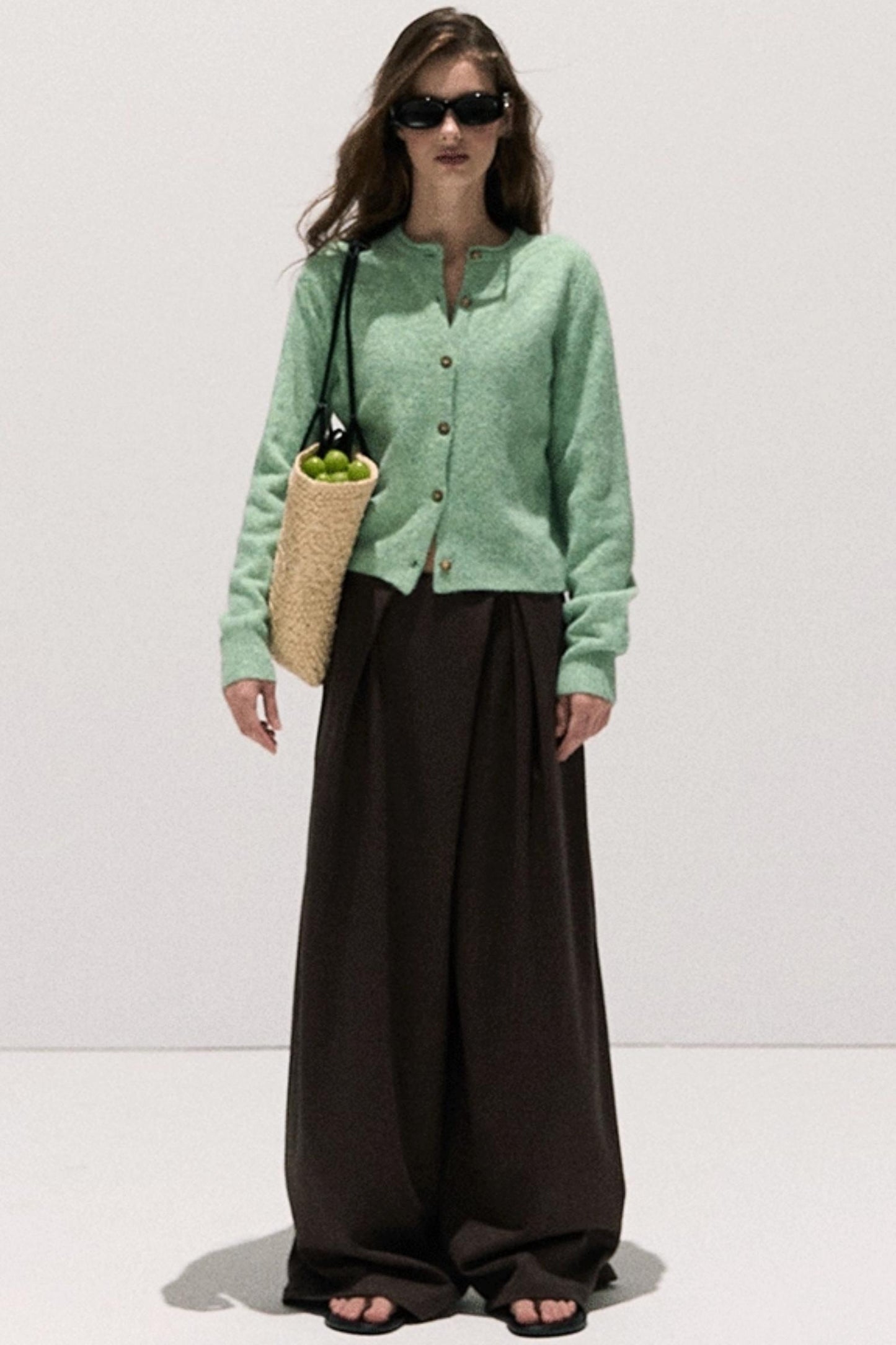 Tencel Wool Pleats Wide-Leg Pants