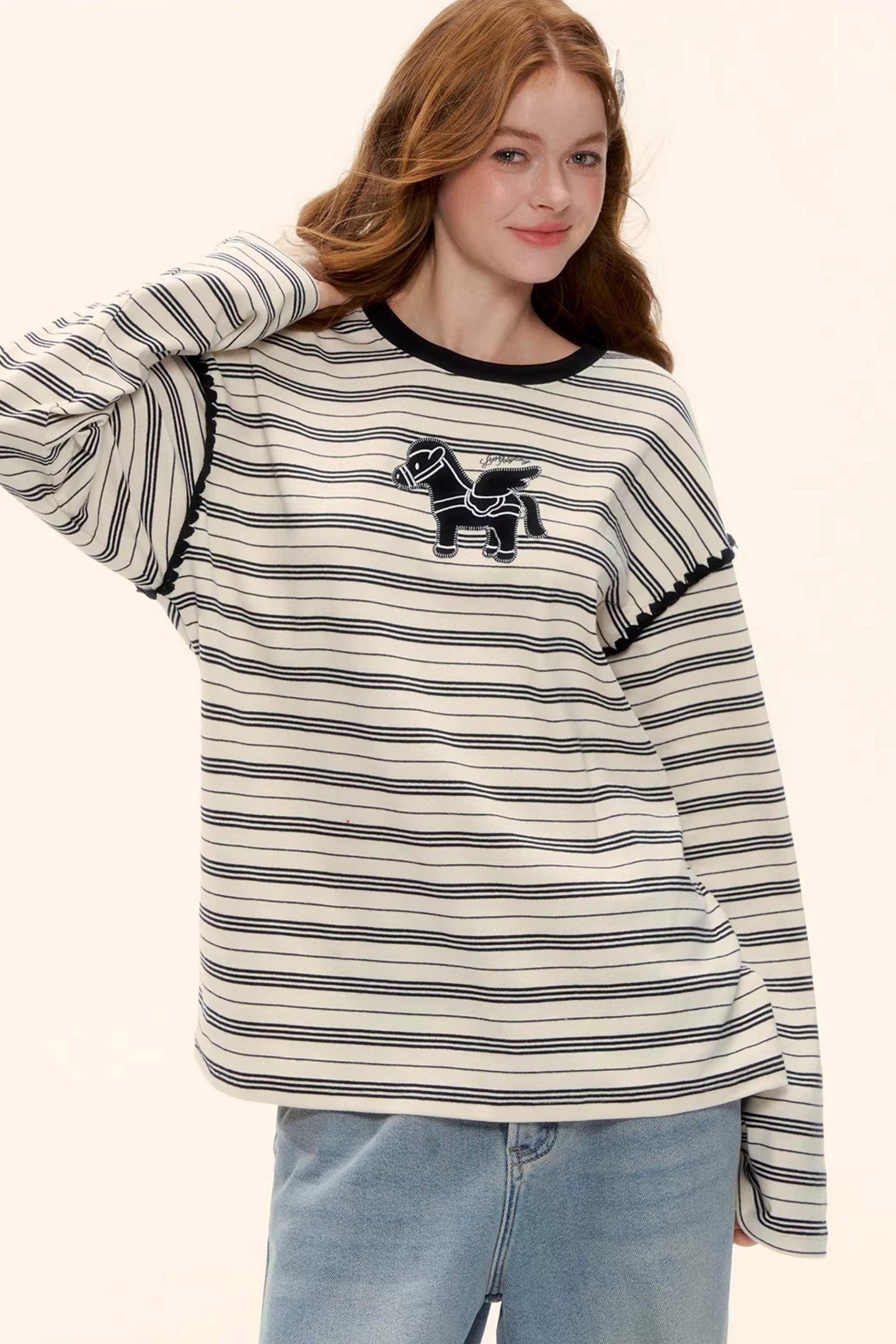 Striped Color-Blocked Crew Sweater