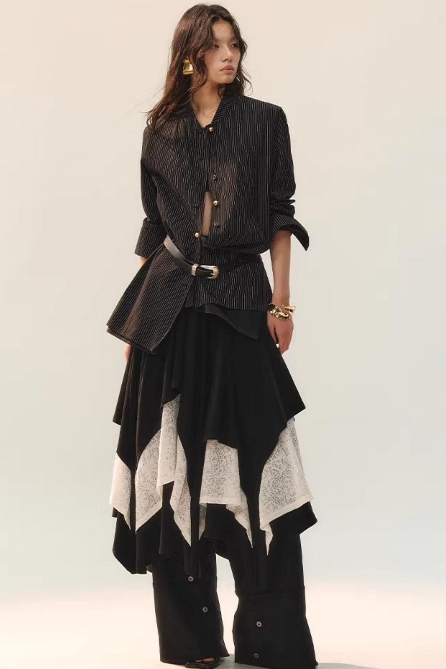 Black Wool Lace Top & Skirt Set-Up