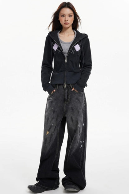 Ink Splash Denim Wide-Leg Pants
