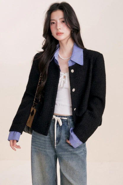 Tweed Plaid Panel Fake Two Jacket