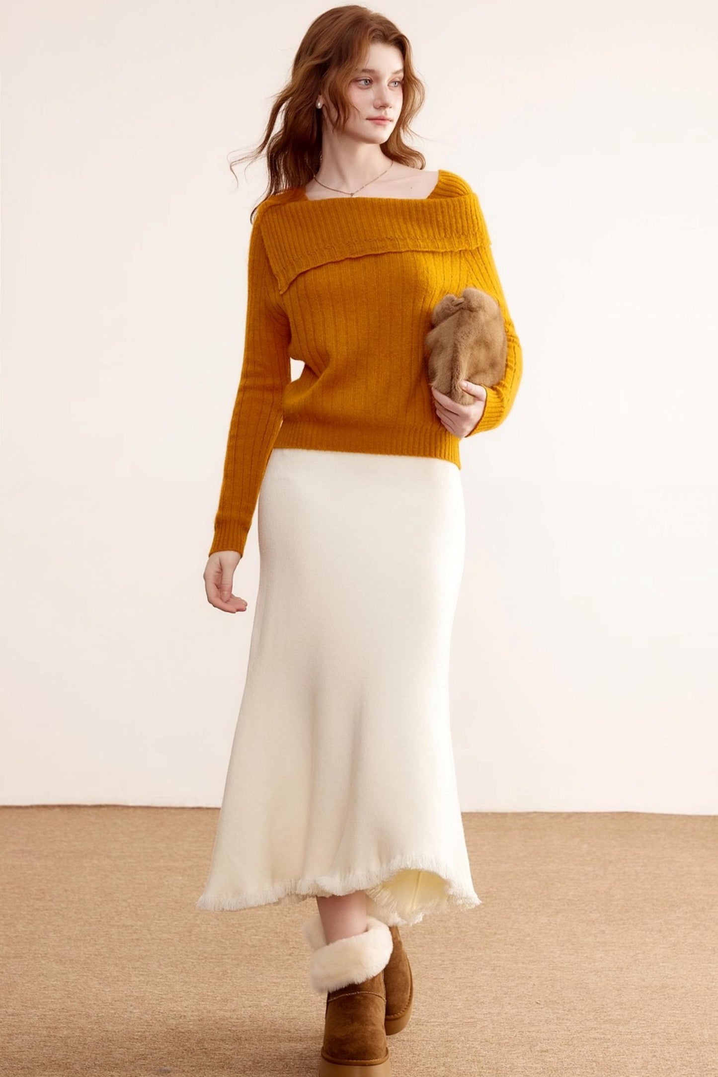 One-Shoulder Wool Knit Sweater