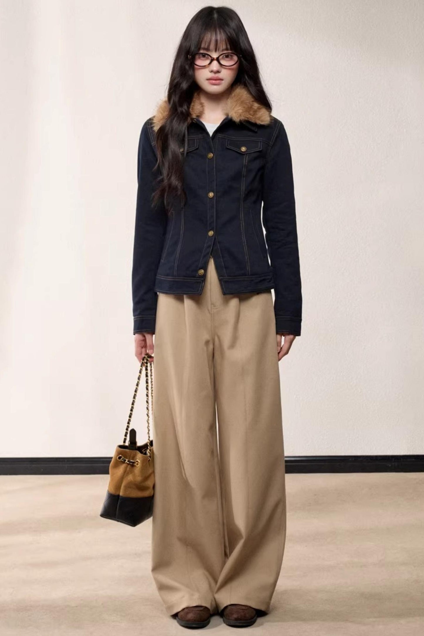 Fur Collar Patchwork Denim Jacket