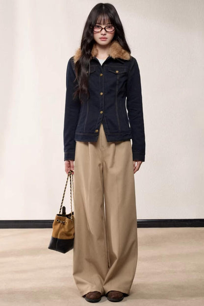 Fur Collar Patchwork Denim Jacket