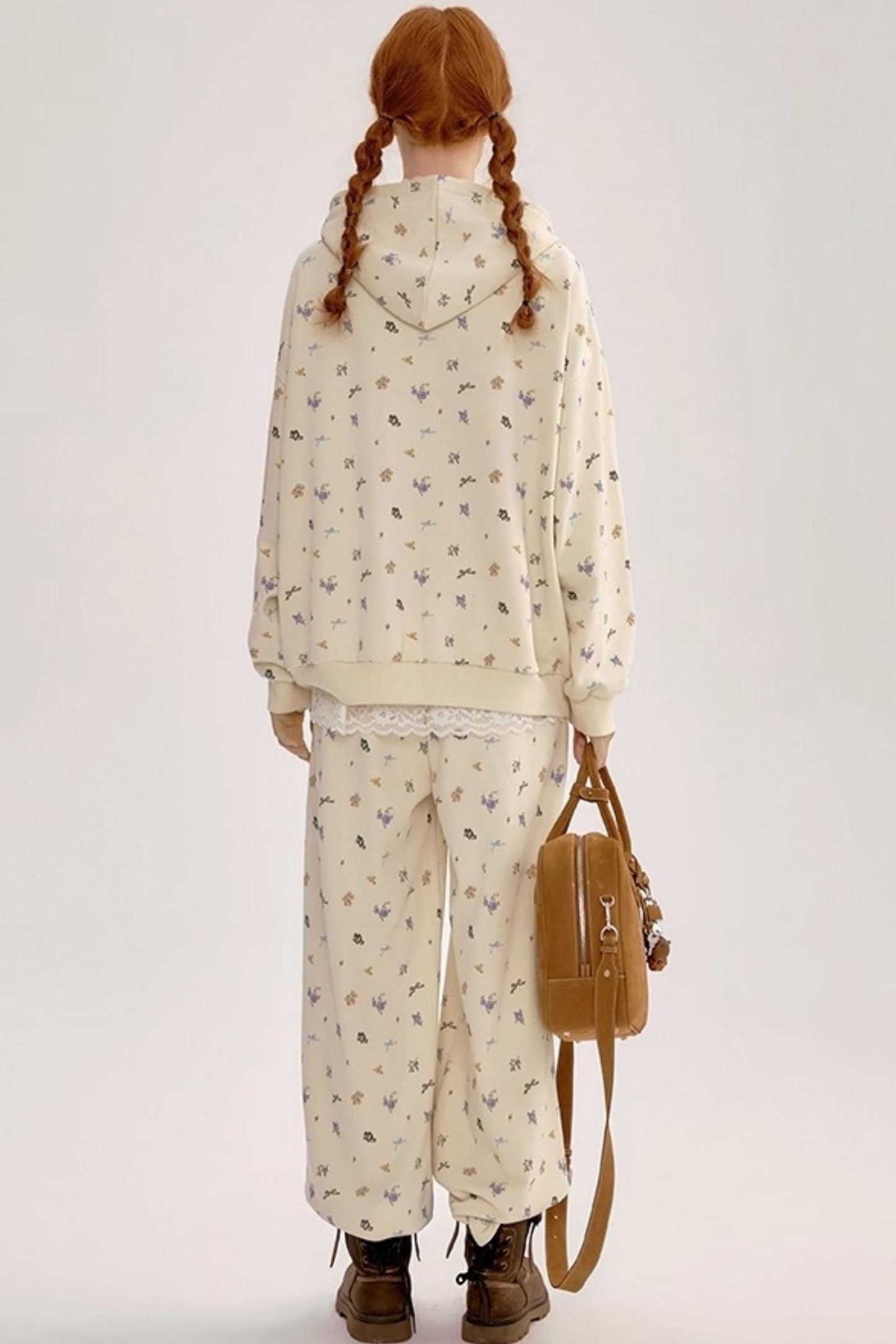 Floral Hooded Sweatshirt Cardigan Set-Up