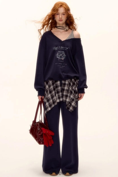 Asymmetrical Striped Patchwork Sweatshirt Set-Up