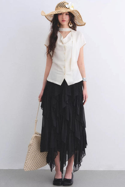 Irregular Ruffled Elastic Chiffon Skirt
