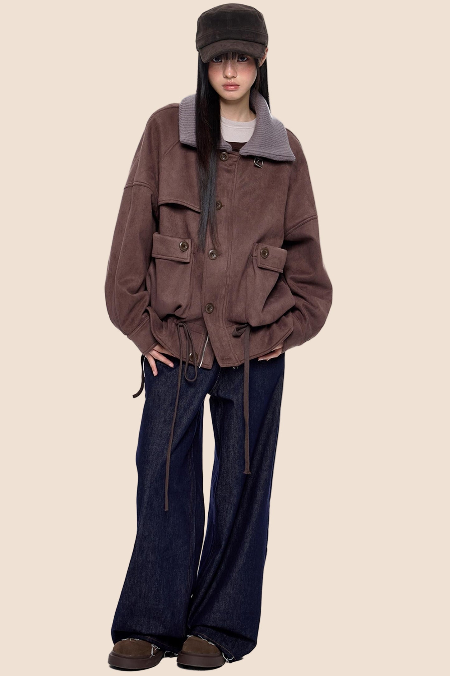 Knit Panel Suede Pocket Jacket