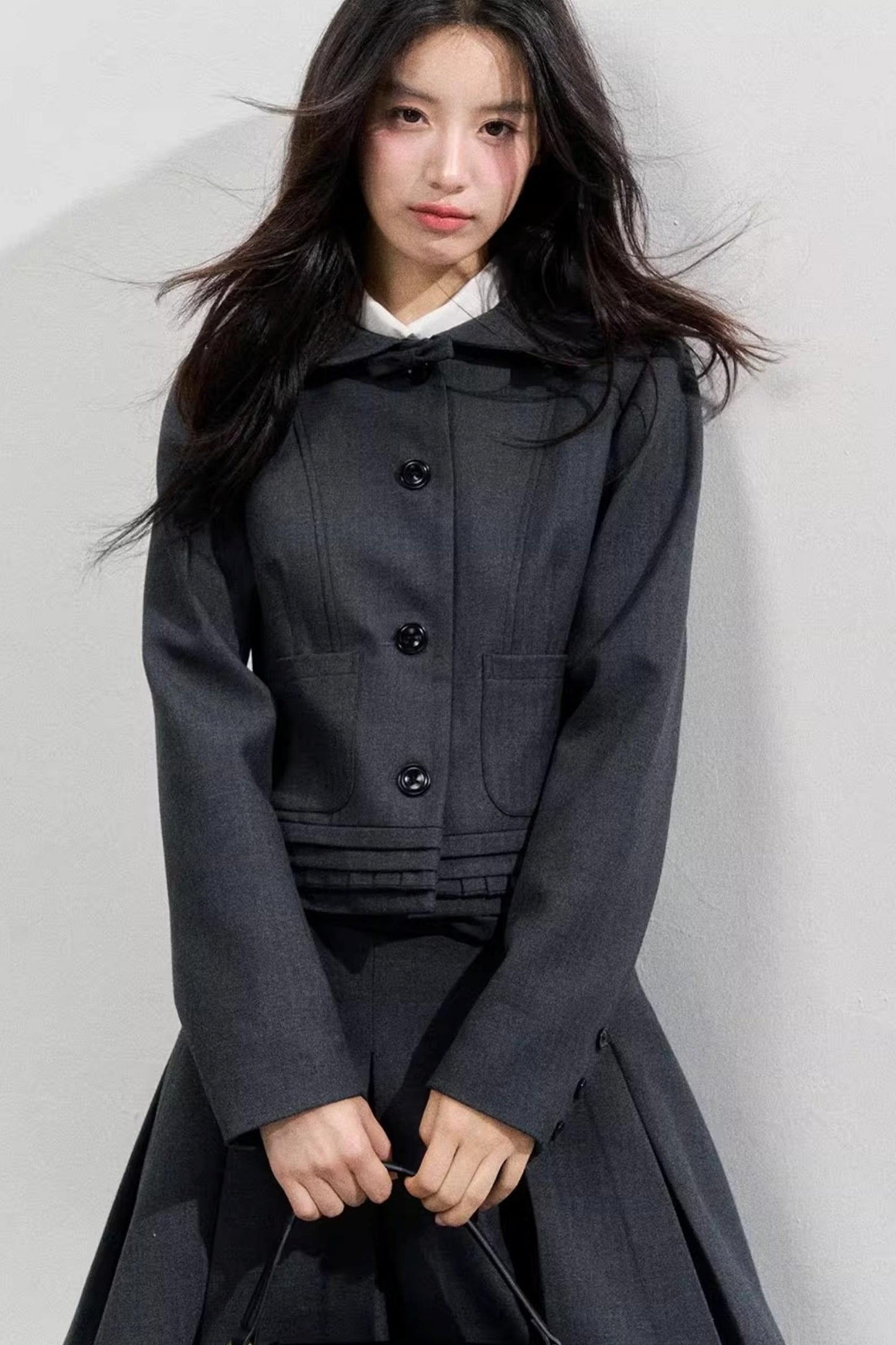 Lead Grey Preppy Blazer Skirt Set-Up