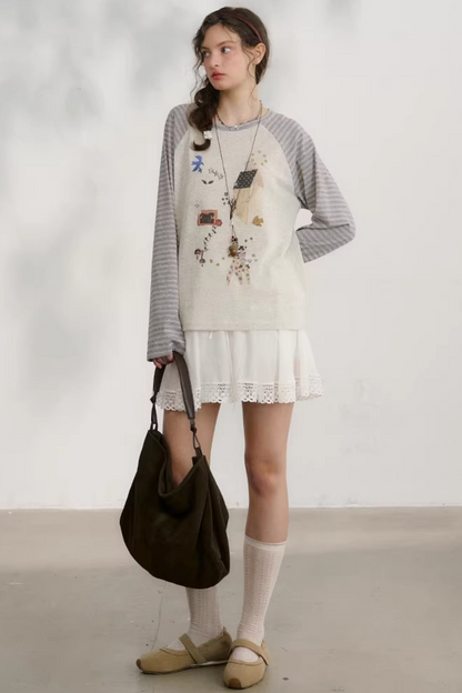 Plaid Lace Pleated Skirt