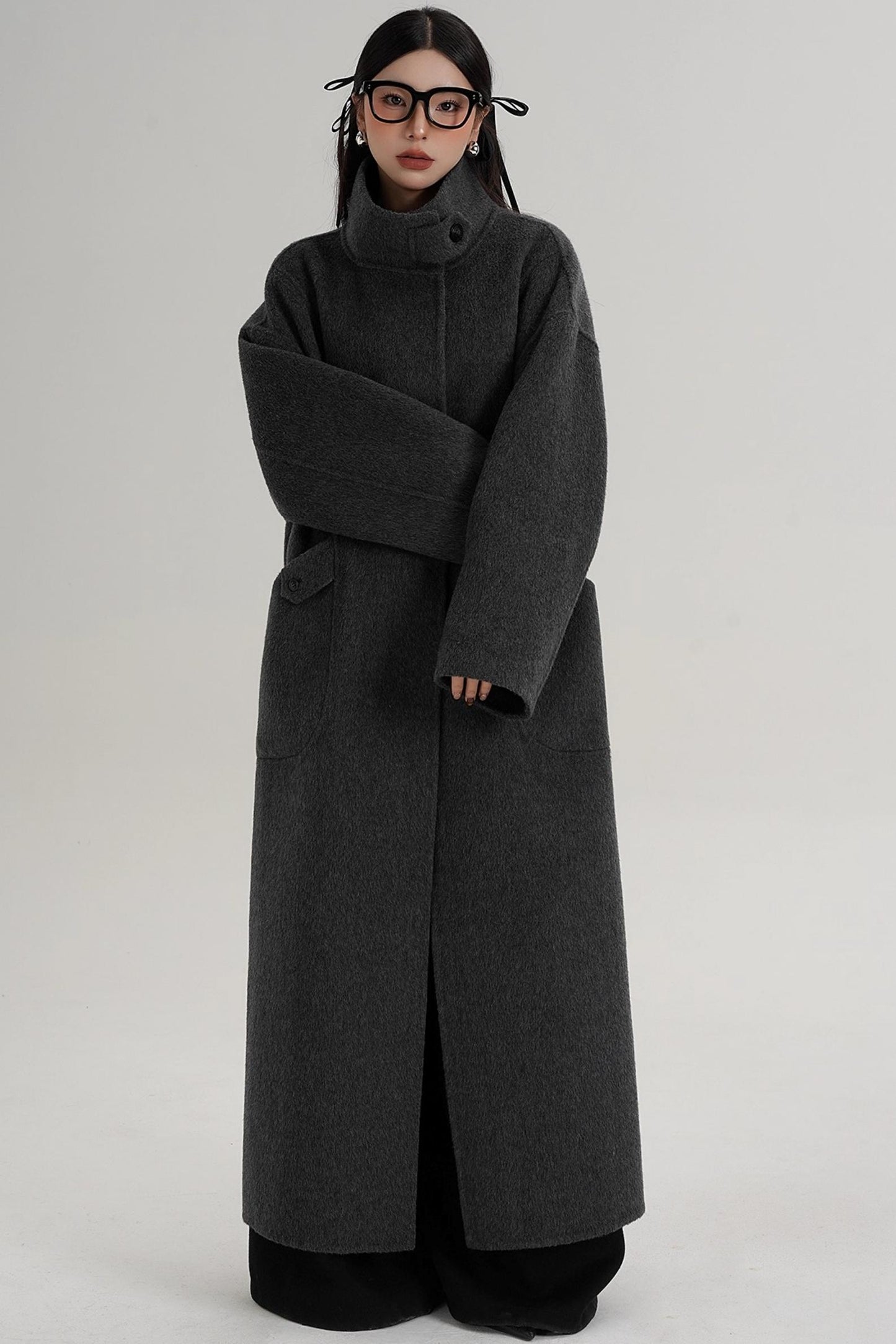 Stand-Up Collar Long Wool Coat