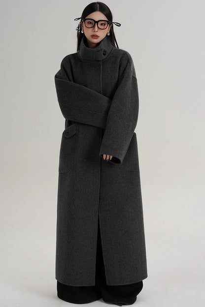Stand-Up Collar Long Wool Coat